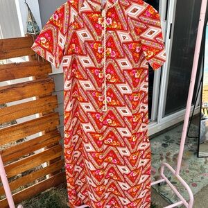 70s Vibrant Red Floral maxi Dress